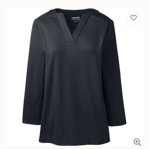 Lands End Supima Micro Modal Three Quarter Sleeve Notch Neck Top Black Womens 3X